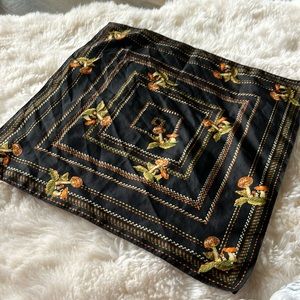Vintage polyester scarf black mushroom print 70s80s square scarf